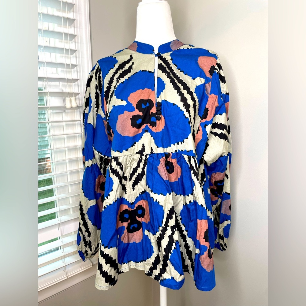 Oliphant Blue and White Long Sleeve Blouse